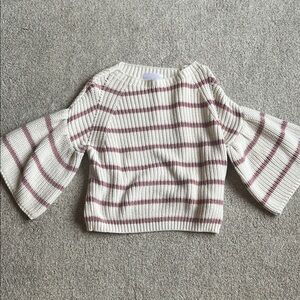 Striped Bell Sleeve Sweater - Cream and pink